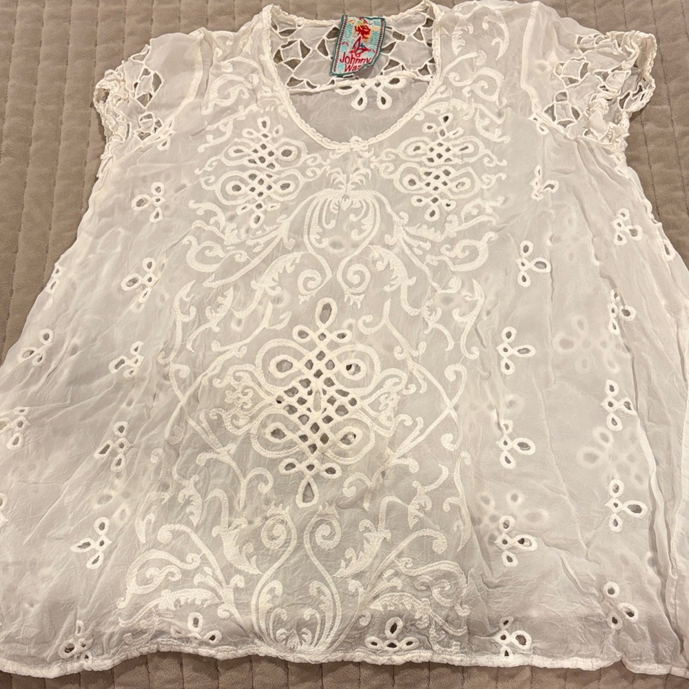Johnny Was White Embroidered Blouse XS EUC